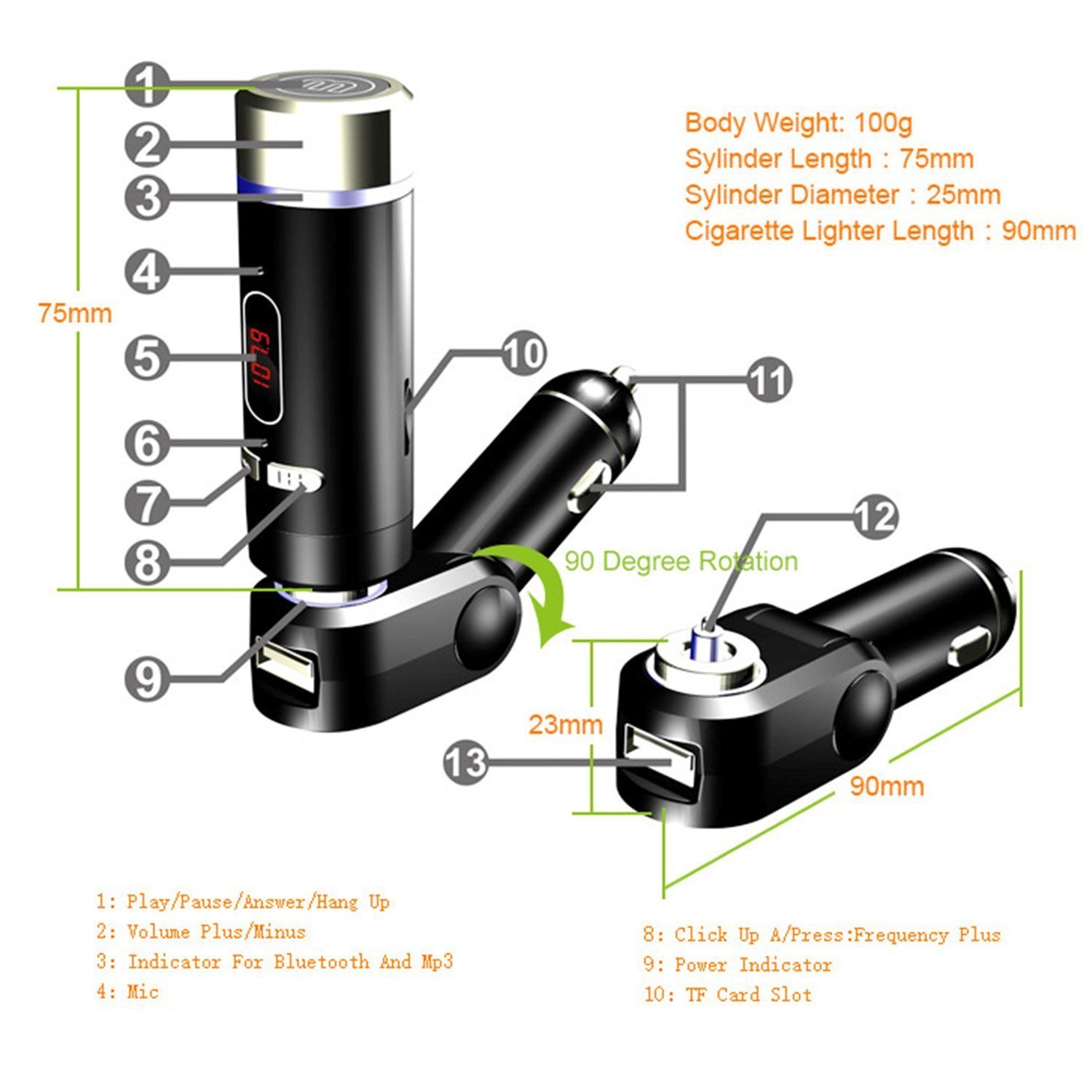 FM Transmitter Bluetooth Radio Adapter InCar Vehicle With Cigarette Lighter eBay